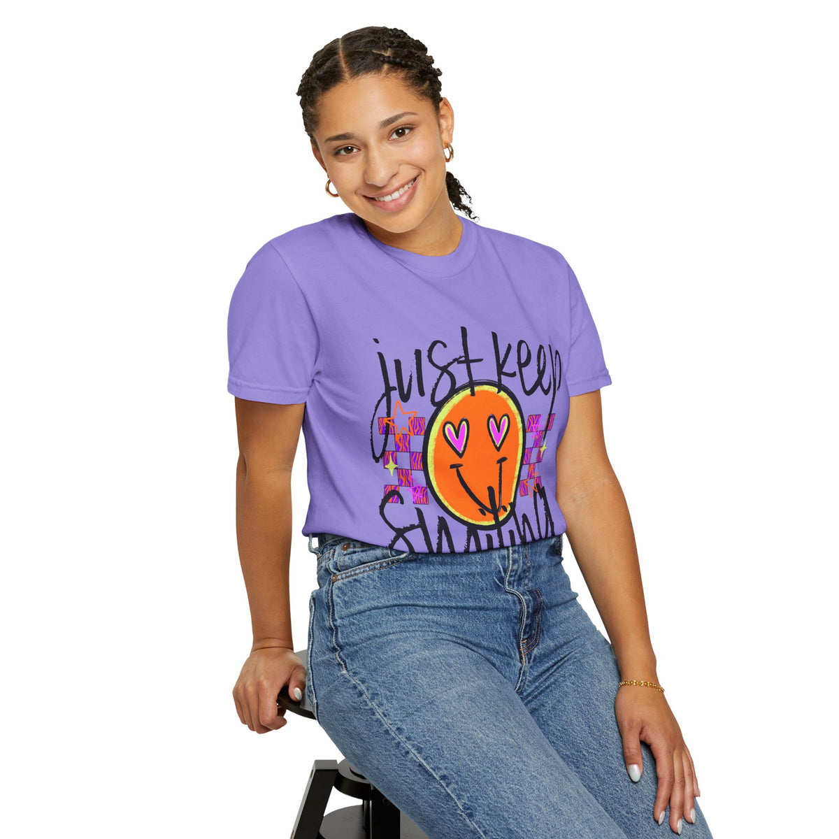 Just Keep Smiling Shirt, Smiley Face T-Shirt, Retro Graphic Tee, Positive Shirt for Women, Y2K Smiley Shirt, Encouragement Gift