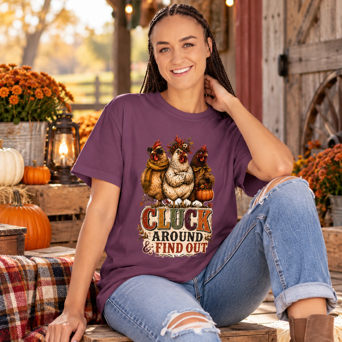 Cluck Around & Find Out Chicken Trio T-Shirt | Farmyard Autumn Tee