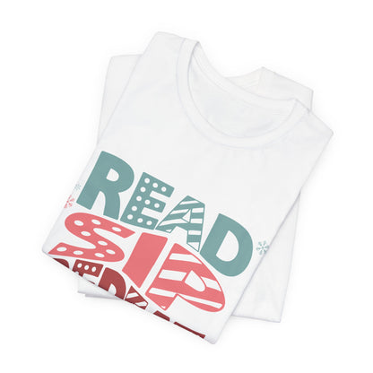 Read Sip Repeat Christmas Tee, Holiday T-Shirt, Cozy Christmas Gift, Unisex Short Sleeve Shirt, Reader's Holiday Apparel, Winter Graphic Tee