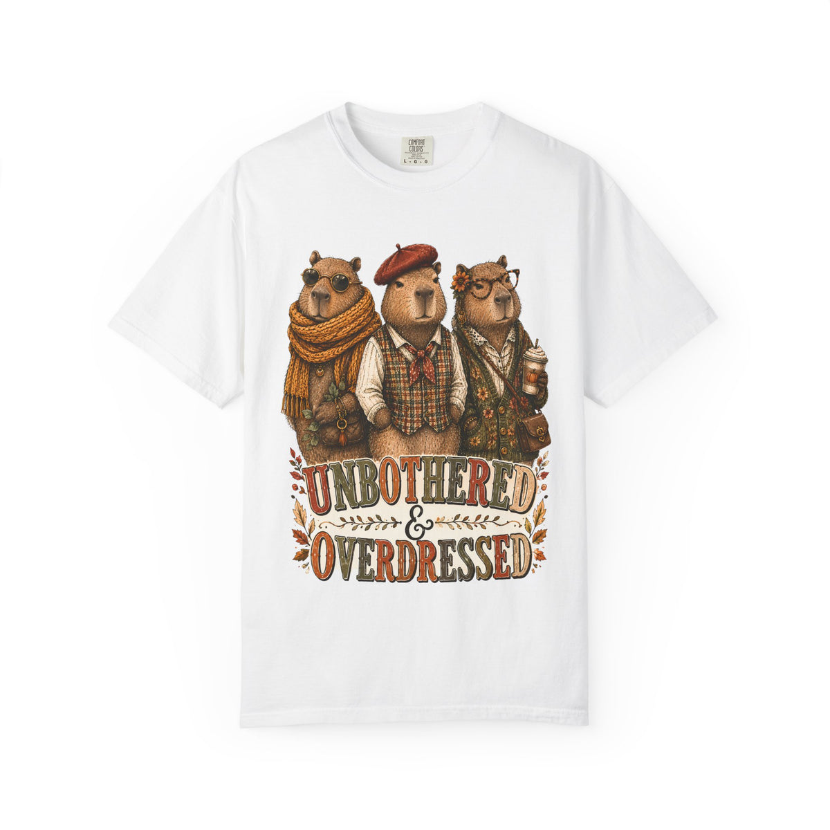 Unbothered and Overdressed Shirt, Funny Capybara Shirt, Fall Graphic Tee, Capybara Gift, Autumn Shirt for Women, Pumpkin Spice Tee