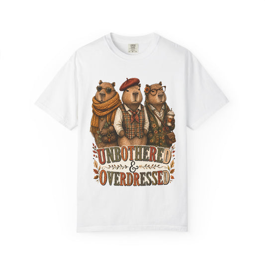 Unbothered and Overdressed Shirt, Funny Capybara Shirt, Fall Graphic Tee, Capybara Gift, Autumn Shirt for Women, Pumpkin Spice Tee