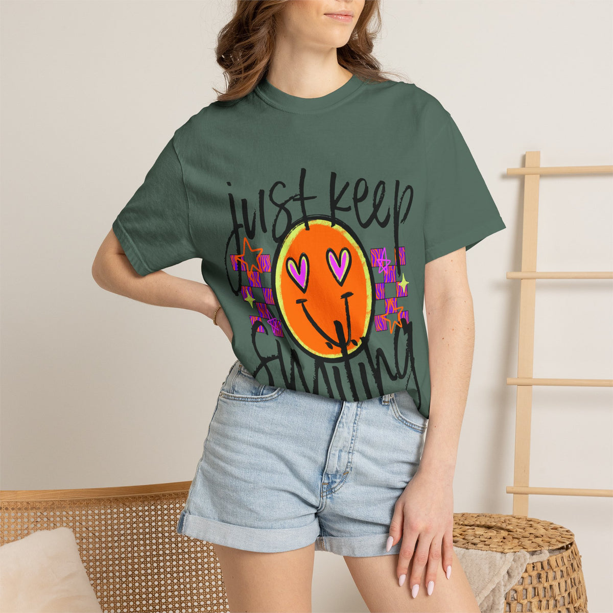 Just Keep Smiling Shirt, Smiley Face T-Shirt, Retro Graphic Tee, Positive Shirt for Women, Y2K Smiley Shirt, Encouragement Gift