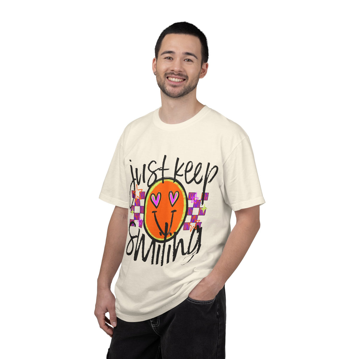 Just Keep Smiling Shirt, Smiley Face T-Shirt, Retro Graphic Tee, Positive Shirt for Women, Y2K Smiley Shirt, Encouragement Gift
