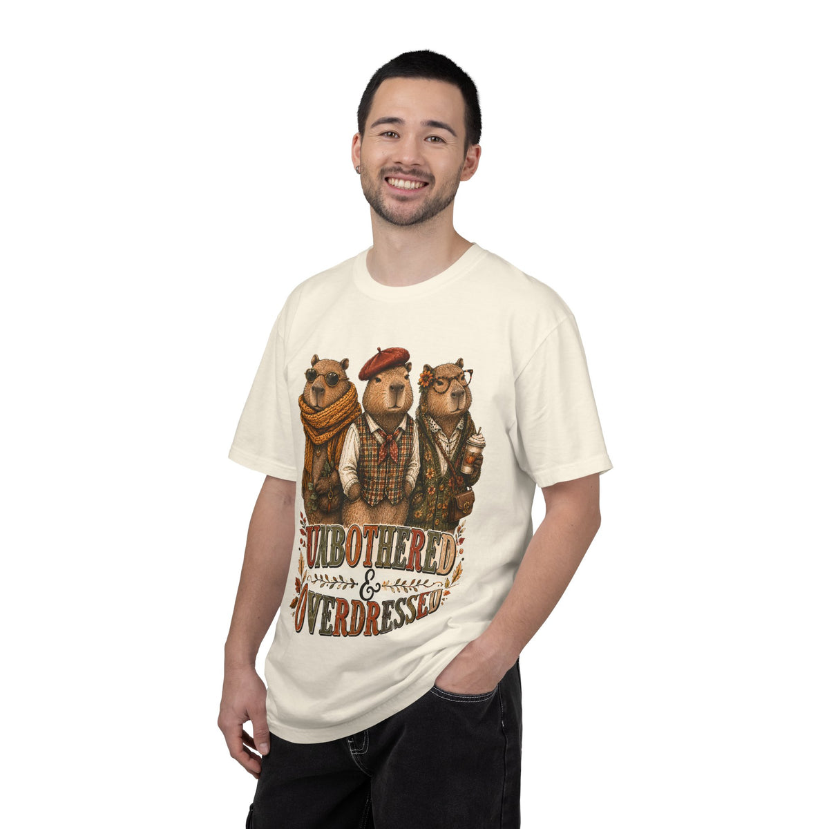 Unbothered and Overdressed Shirt, Funny Capybara Shirt, Fall Graphic Tee, Capybara Gift, Autumn Shirt for Women, Pumpkin Spice Tee