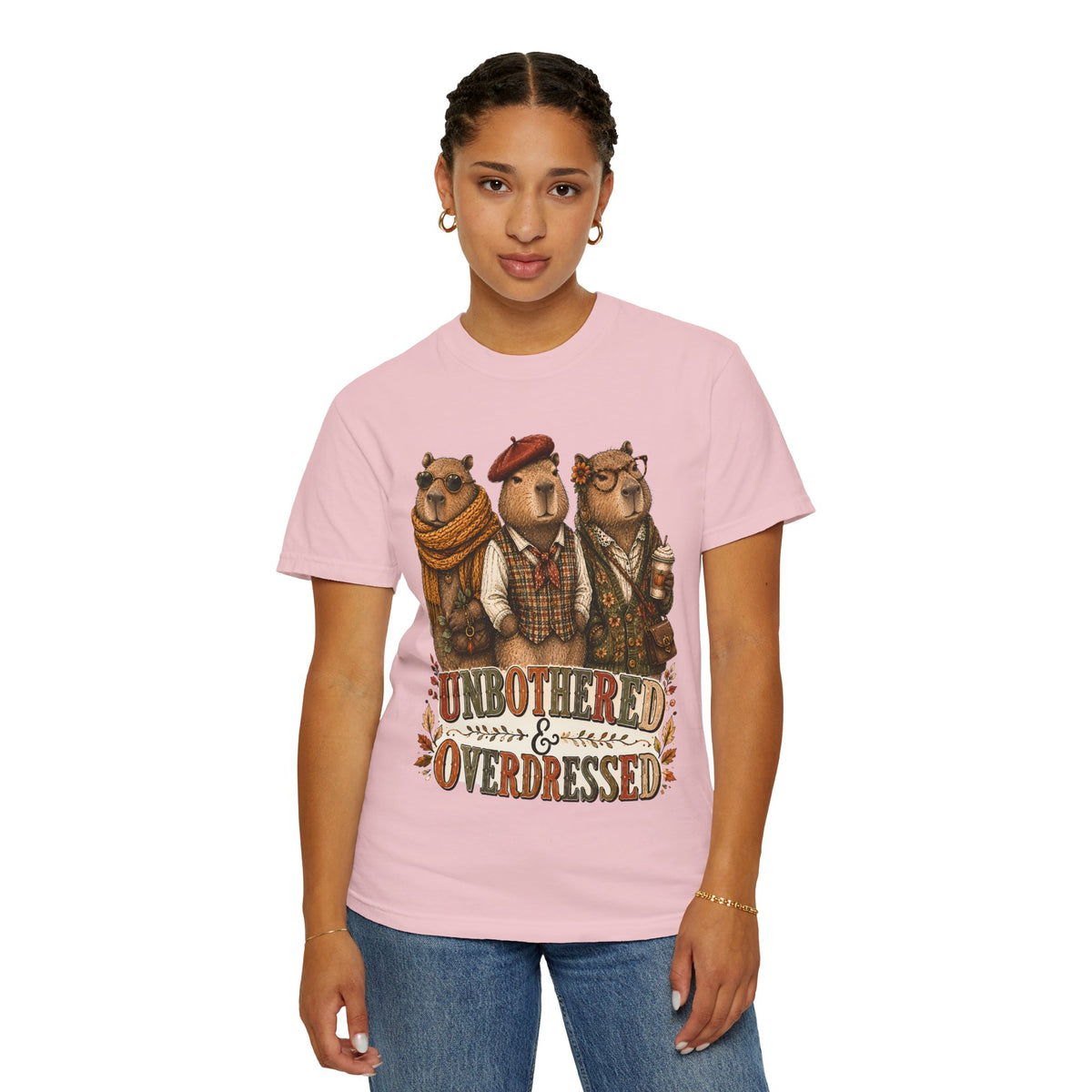 Unbothered and Overdressed Shirt, Funny Capybara Shirt, Fall Graphic Tee, Capybara Gift, Autumn Shirt for Women, Pumpkin Spice Tee