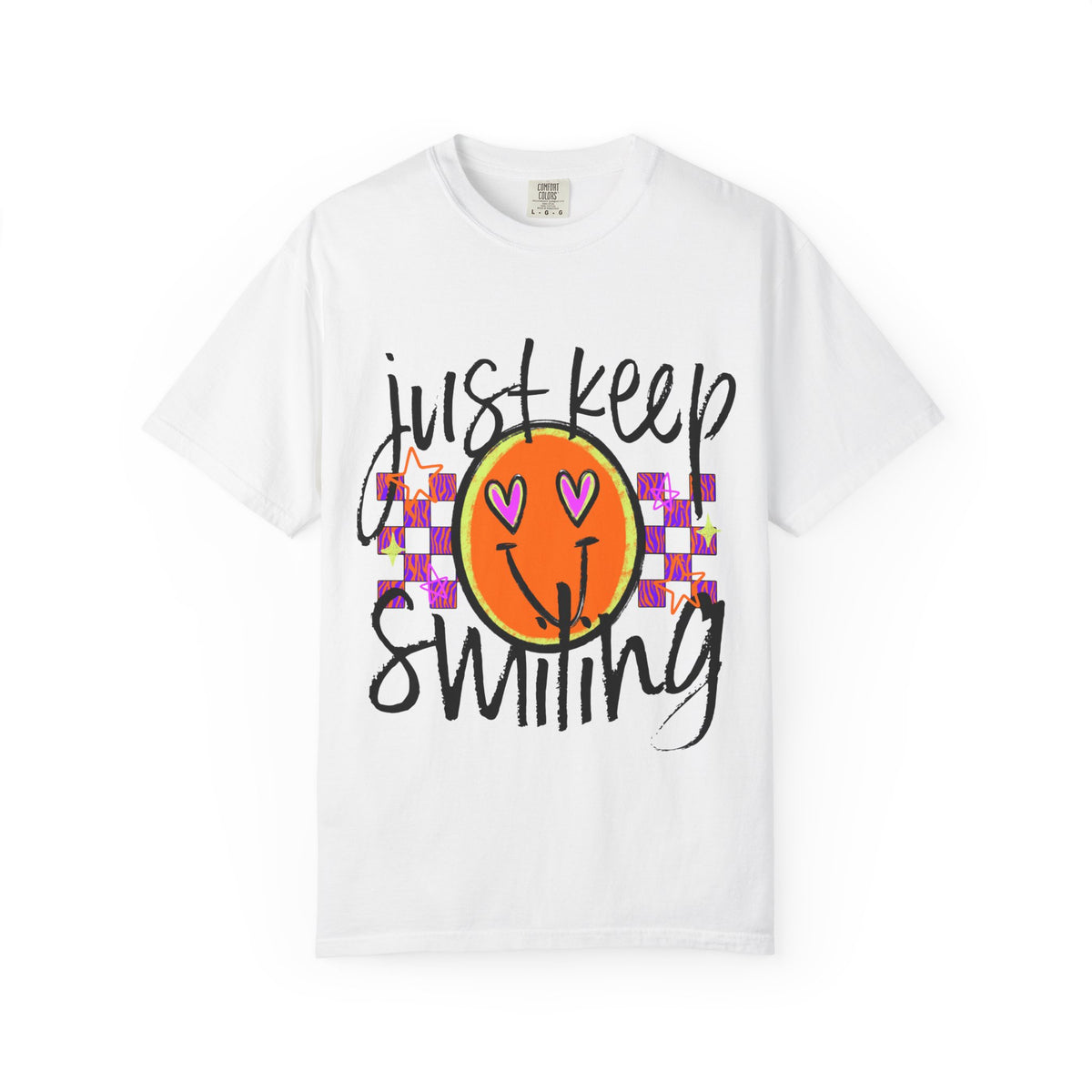 Just Keep Smiling Shirt, Smiley Face T-Shirt, Retro Graphic Tee, Positive Shirt for Women, Y2K Smiley Shirt, Encouragement Gift