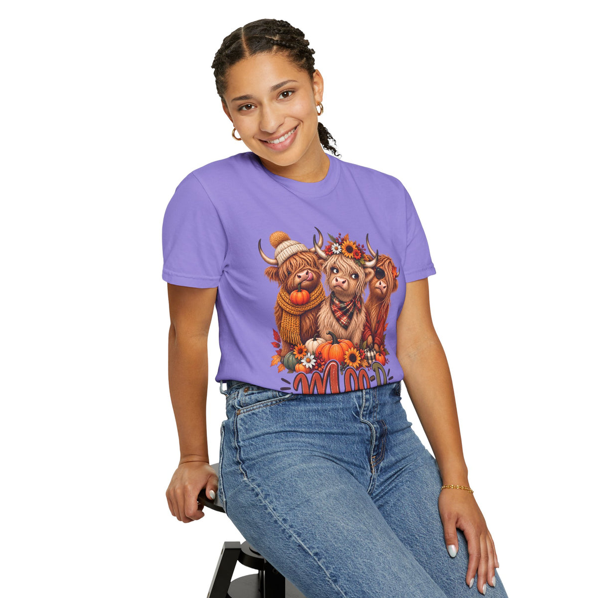 Highland Cow Fall Shirt, Mood for Fall Tee, Cute Cow Shirt, Fall Graphic Tee, Highland Cow Gift, Pumpkin Shirt for Women