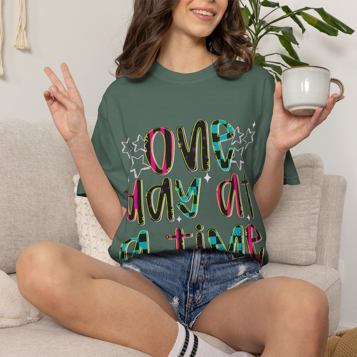 One Day at a Time Shirt, Encouragement T-Shirt, Positive Message Tee, Christian Shirt for Women, Retro Graphic Tee, Inspirational Gift