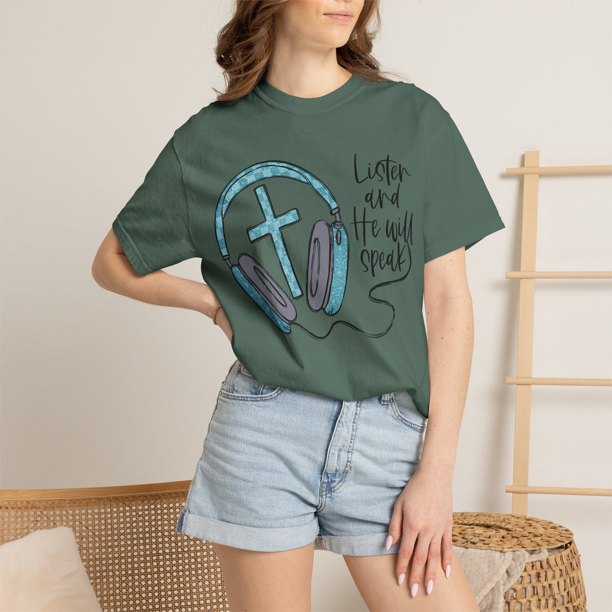 Christian Music Shirt, Faith T-Shirt, Worship Music Tee, Cross Headphones Shirt, Christian Gift for Women, Praise Team Shirt
