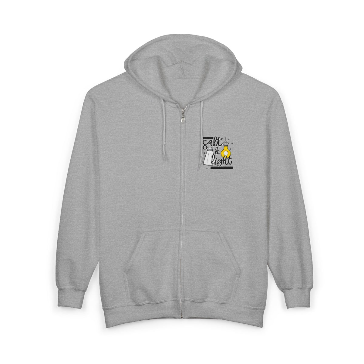 Zip Hoodie — "Peace, Love, Camp" Minimal Campfire Graphic Zip-Up Hooded Sweatshirt