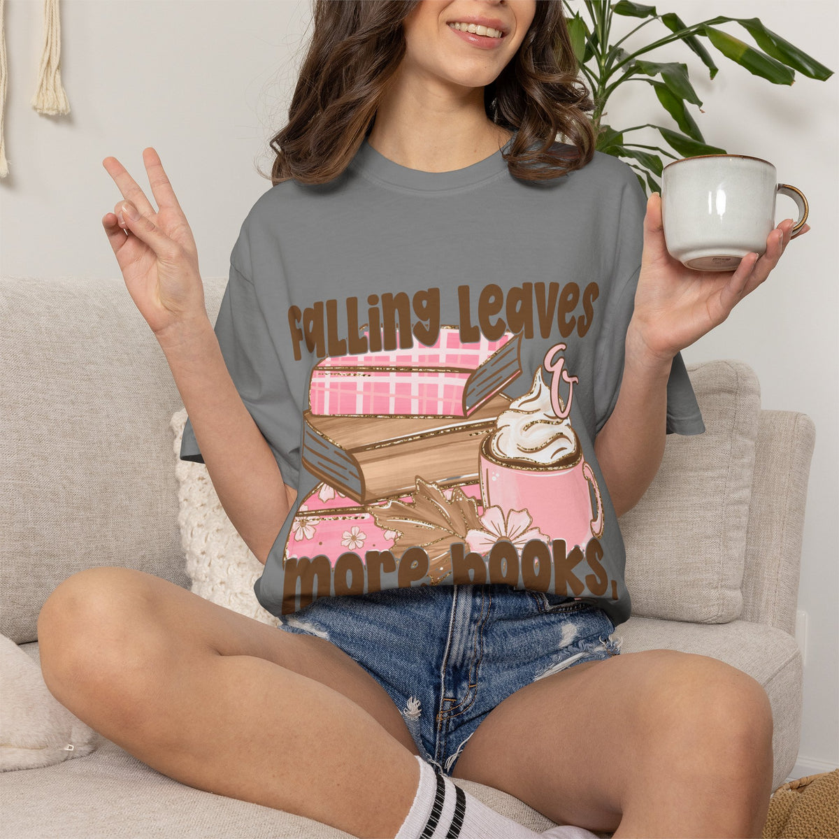 Fall Book Lover Shirt, Falling Leaves More Books Please Tee, Bookish T-Shirt, Reader Gift, Librarian Shirt, Cozy Fall Reading Tee