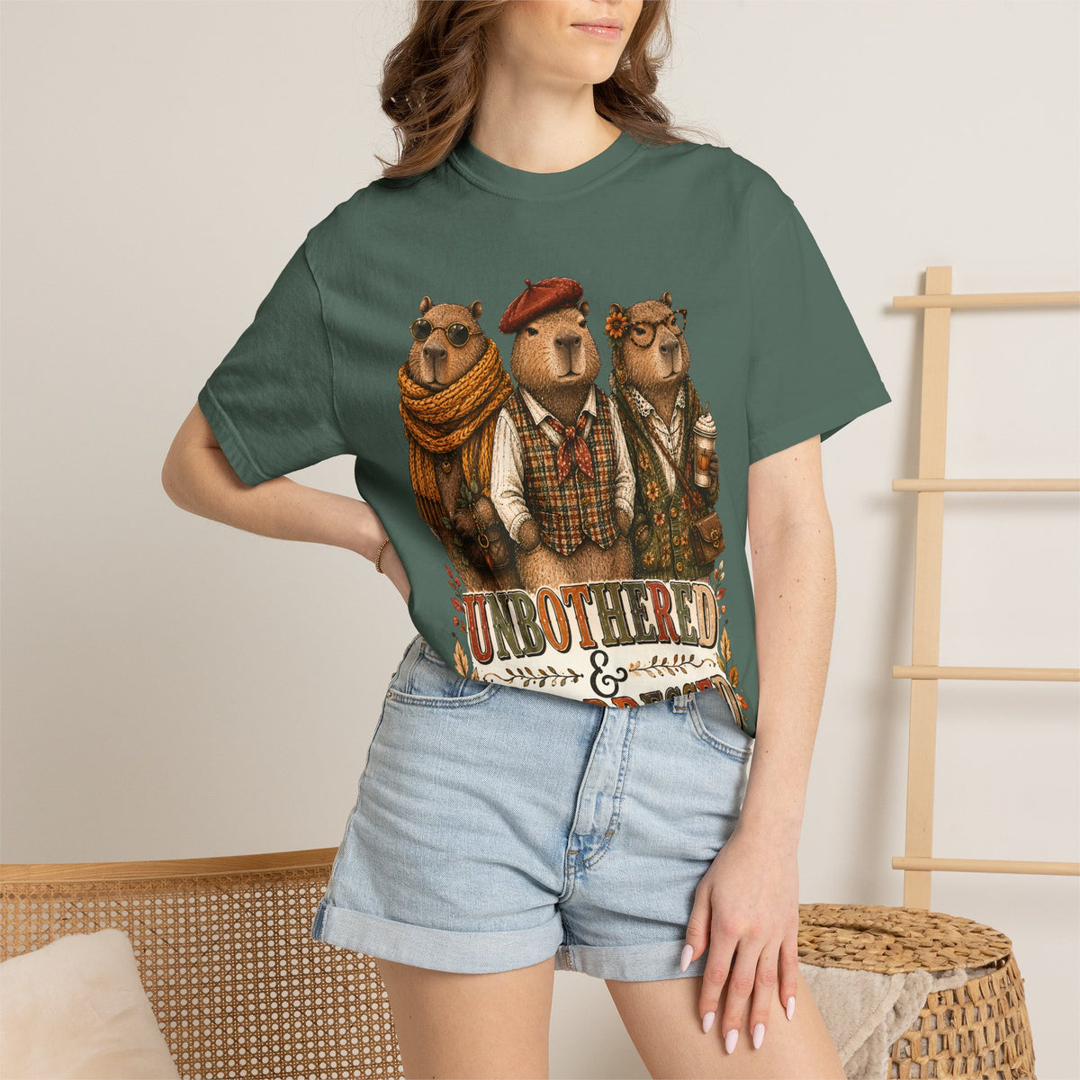 Unbothered and Overdressed Shirt, Funny Capybara Shirt, Fall Graphic Tee, Capybara Gift, Autumn Shirt for Women, Pumpkin Spice Tee