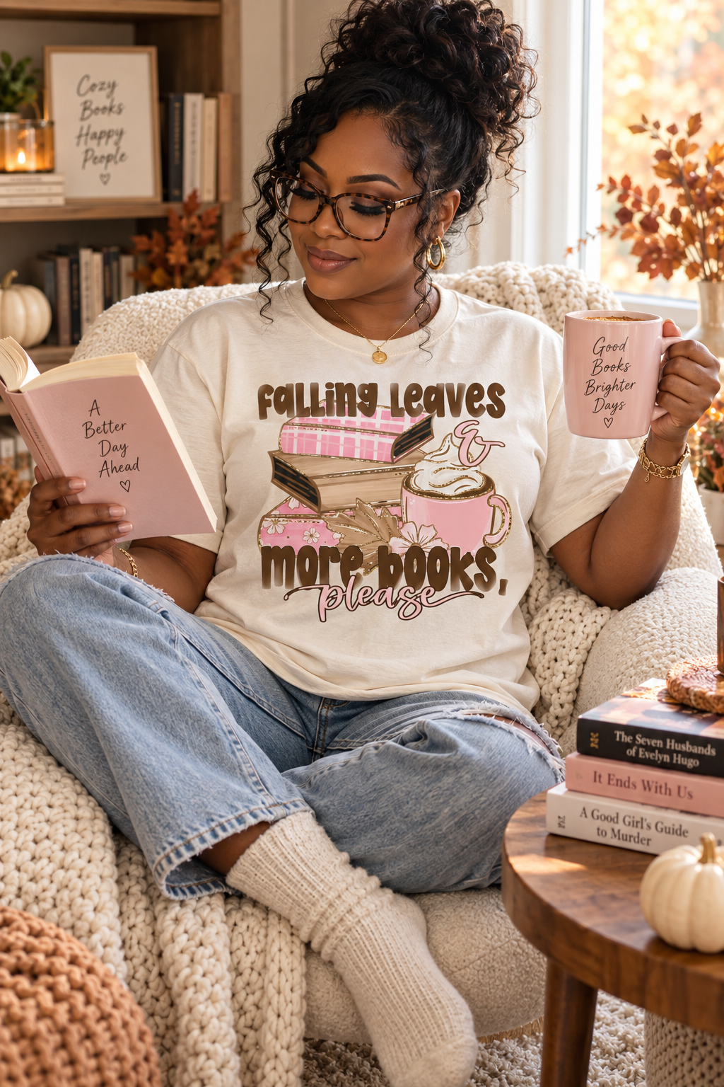 Fall Book Lover Shirt, Falling Leaves More Books Please Tee, Bookish T-Shirt, Reader Gift, Librarian Shirt, Cozy Fall Reading Tee