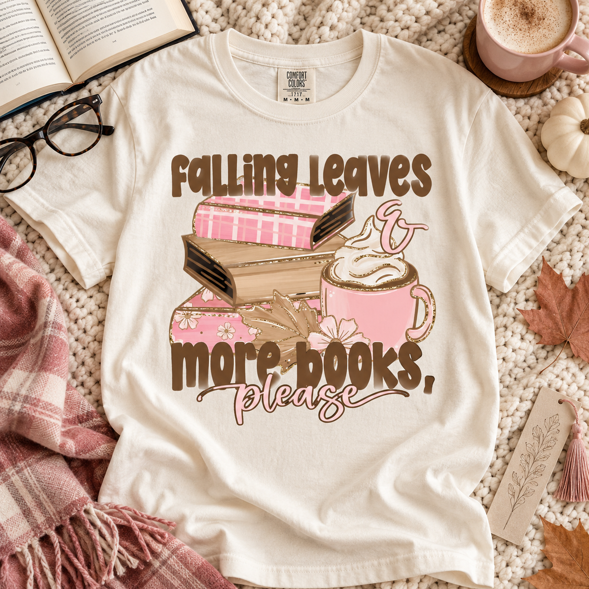 Fall Book Lover Shirt, Falling Leaves More Books Please Tee, Bookish T-Shirt, Reader Gift, Librarian Shirt, Cozy Fall Reading Tee