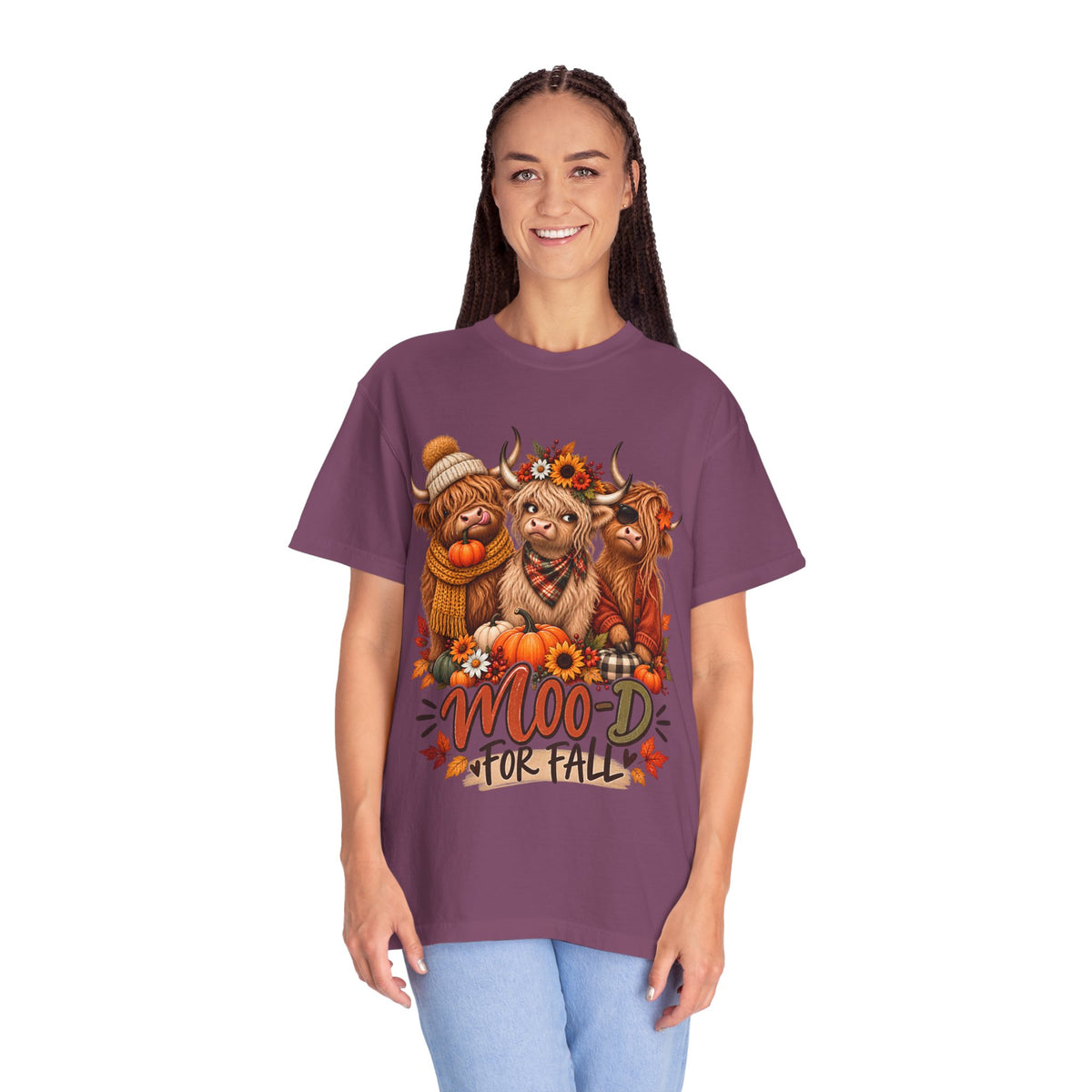 Highland Cow Fall Shirt, Mood for Fall Tee, Cute Cow Shirt, Fall Graphic Tee, Highland Cow Gift, Pumpkin Shirt for Women