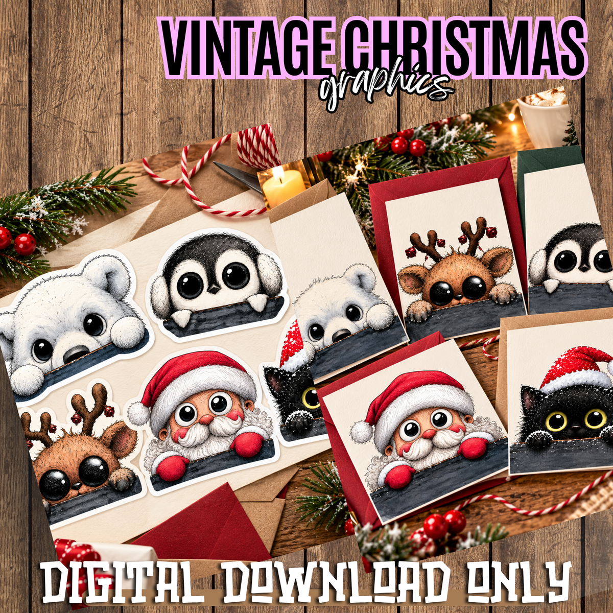 Christmas Peeking Clipart Bundle | 113 Holiday PNG Images | Commercial Use | Digital Download