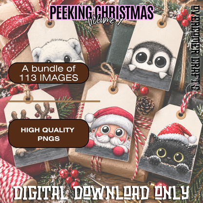 Christmas Peeking Clipart Bundle | 113 Holiday PNG Images | Commercial Use | Digital Download