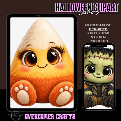 Cute Halloween Clipart Bundle Volume 2| 32 Watercolor PNG Images, Ghost Bat Fox Candy Corn Pumpkin, Transparent Background, Instant Download