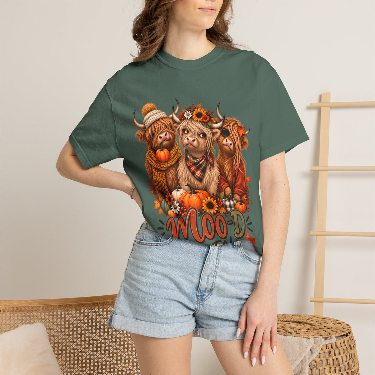 Highland Cow Fall Shirt, Mood for Fall Tee, Cute Cow Shirt, Fall Graphic Tee, Highland Cow Gift, Pumpkin Shirt for Women