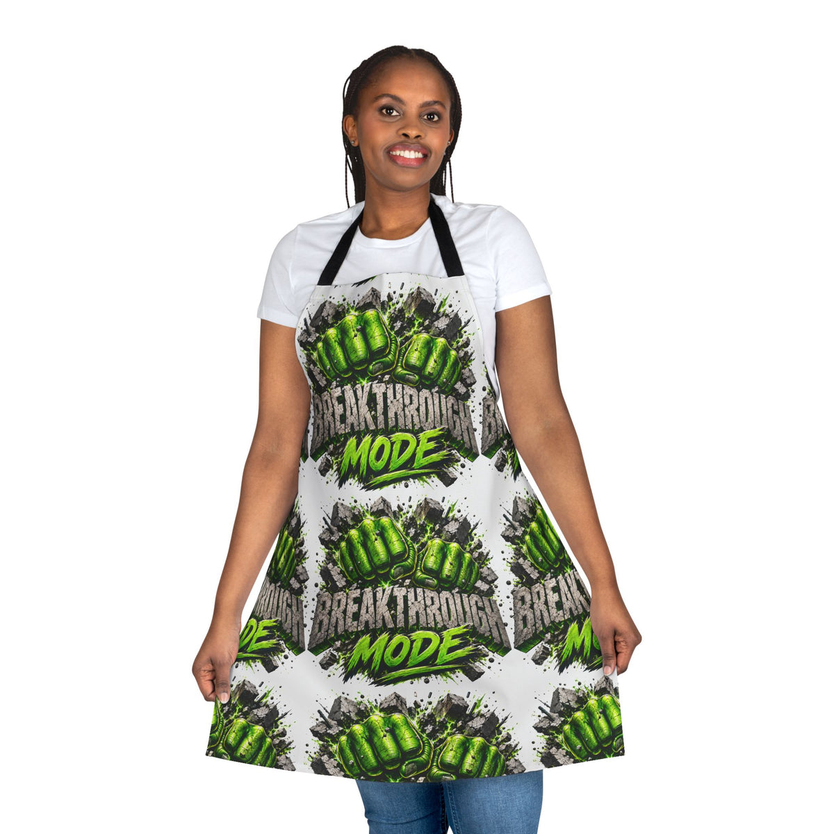 Breakthrough Mode Apron — Green Fist Graphic Kitchen Apron