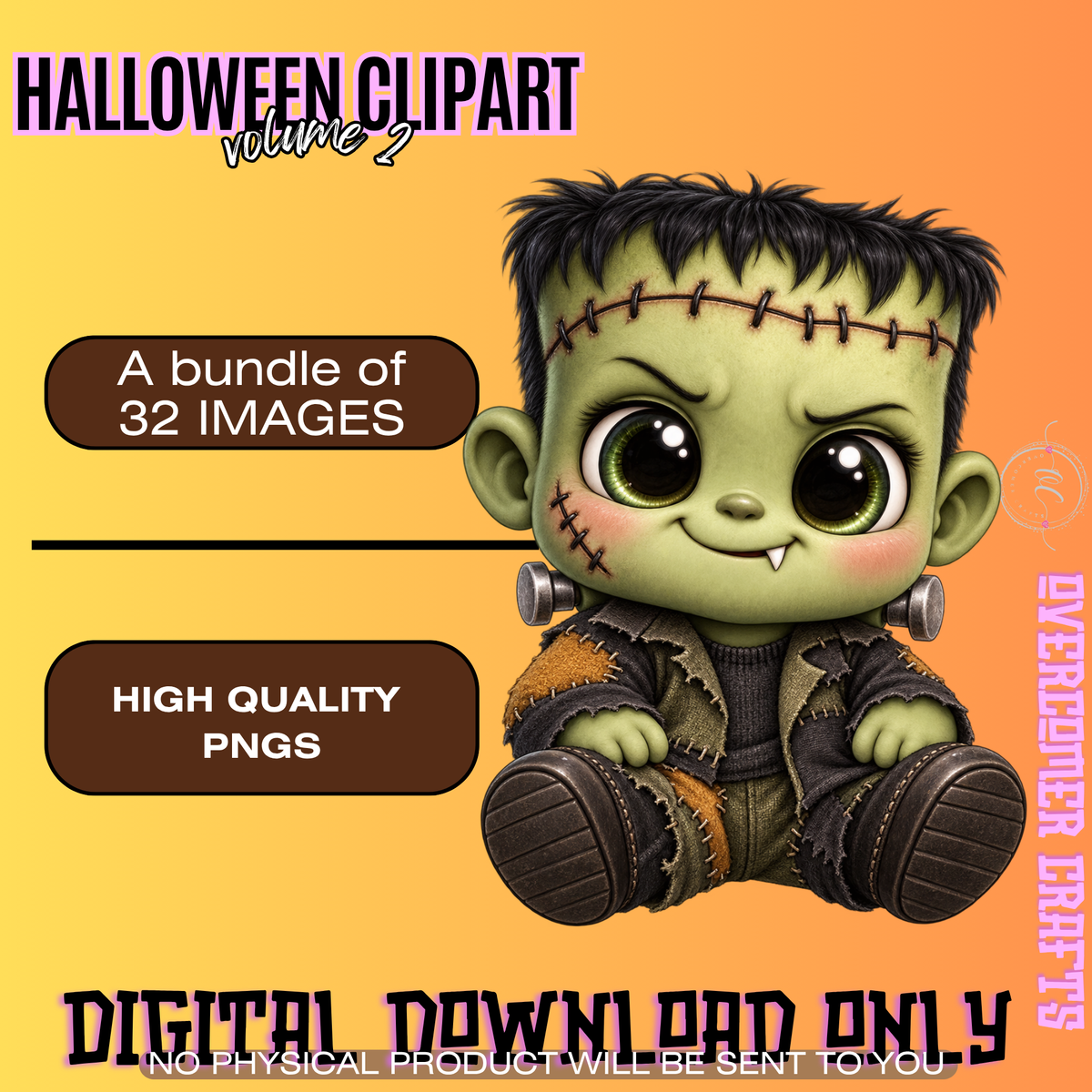 Cute Halloween Clipart Bundle Volume 2| 32 Watercolor PNG Images, Ghost Bat Fox Candy Corn Pumpkin, Transparent Background, Instant Download