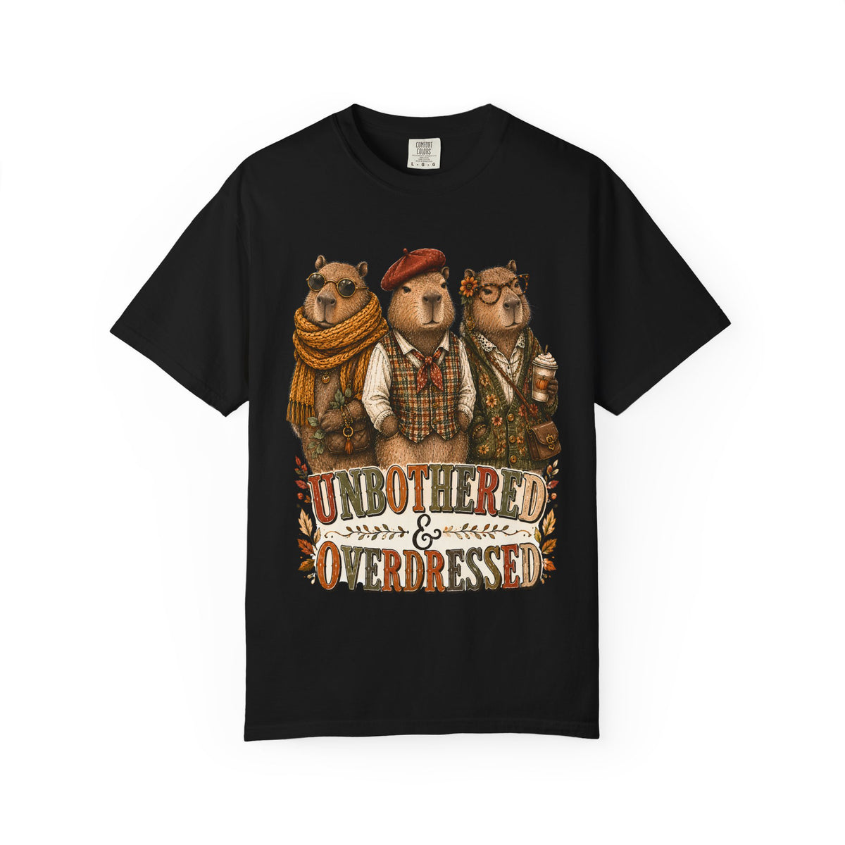 Unbothered and Overdressed Shirt, Funny Capybara Shirt, Fall Graphic Tee, Capybara Gift, Autumn Shirt for Women, Pumpkin Spice Tee