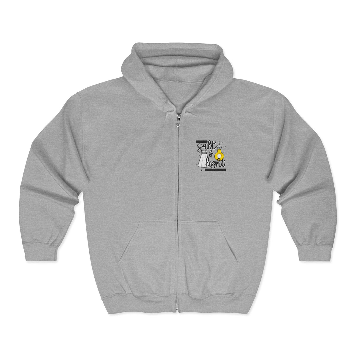 Zip Hoodie — "Peace, Love, Camp" Minimal Campfire Graphic Zip-Up Hooded Sweatshirt
