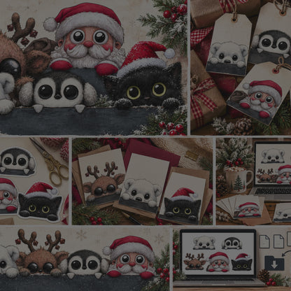 Christmas Peeking Clipart Bundle | 113 Holiday PNG Images | Commercial Use | Digital Download